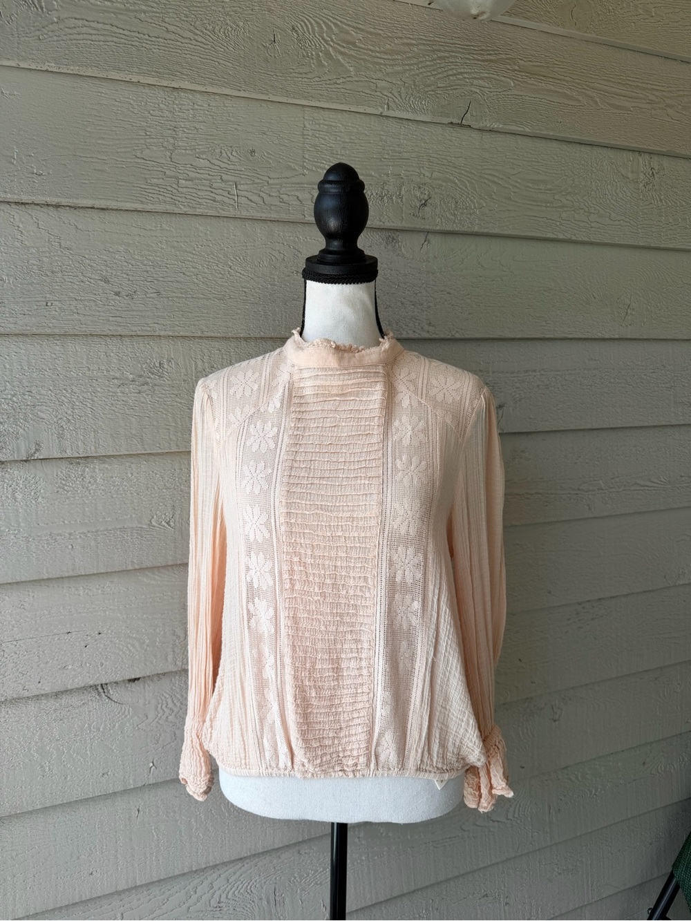Free People Adore You Mock-neck Lace Blouse Peach
